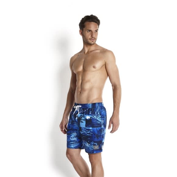 Printed Leisure 18-inch Water Shorts Navy - Deep Peri - Powder Blue